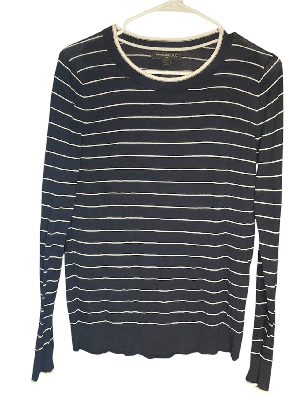 Banana Republic navy blue/white striped scoop neck sweater S
